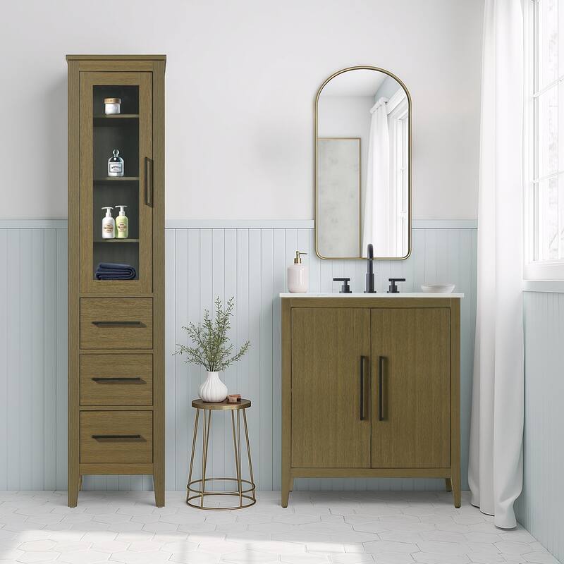 Laura 16-28 Inch Bath Storage Glass Cabinet