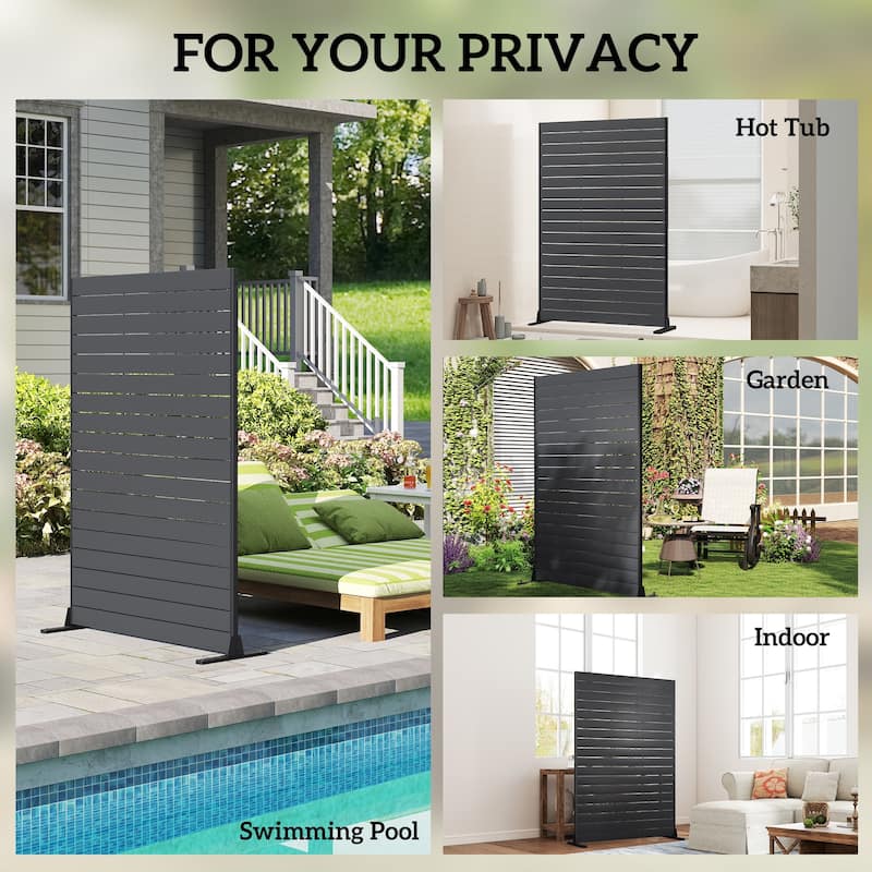 Outsunny HDPE Outdoor Privacy Screen, 47.2"W x 68.5"H Decorative Privacy Fence Screen with Stand and 6 Panels