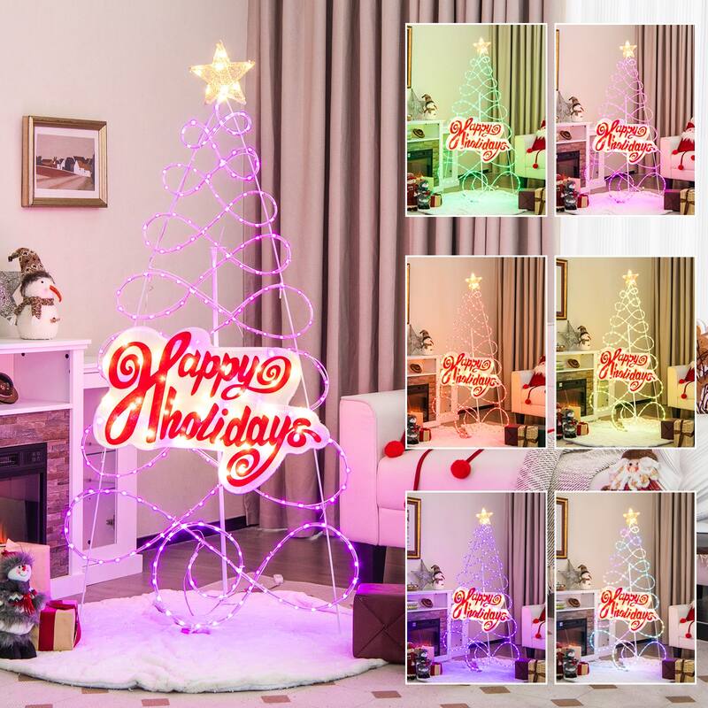 Gymax 5.6FT Pre-lit Christmas Tree 6 Lighting Modes Indoor Outdoor