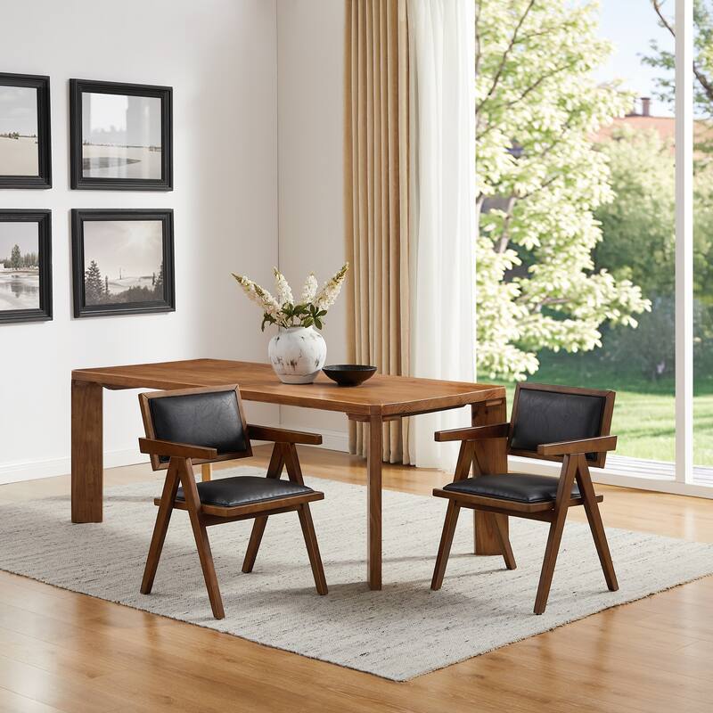 Art Leon Set of 2 Wood and Upholstered Accent Dining Chair with Wooden Armrest