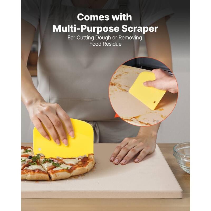 Beige Cordierite Rectangular Pizza Stone 16x14in Heat-Resistant with Scraper for Even Baking - 16 x 14 x 0.6 in/