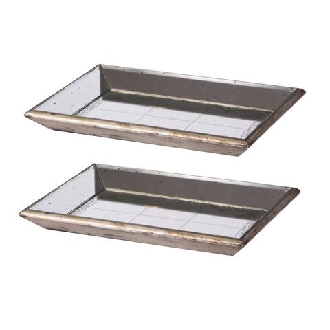 Set of 2 Serving Trays, Decorative, Vintage Mirrored Finish, Champagne