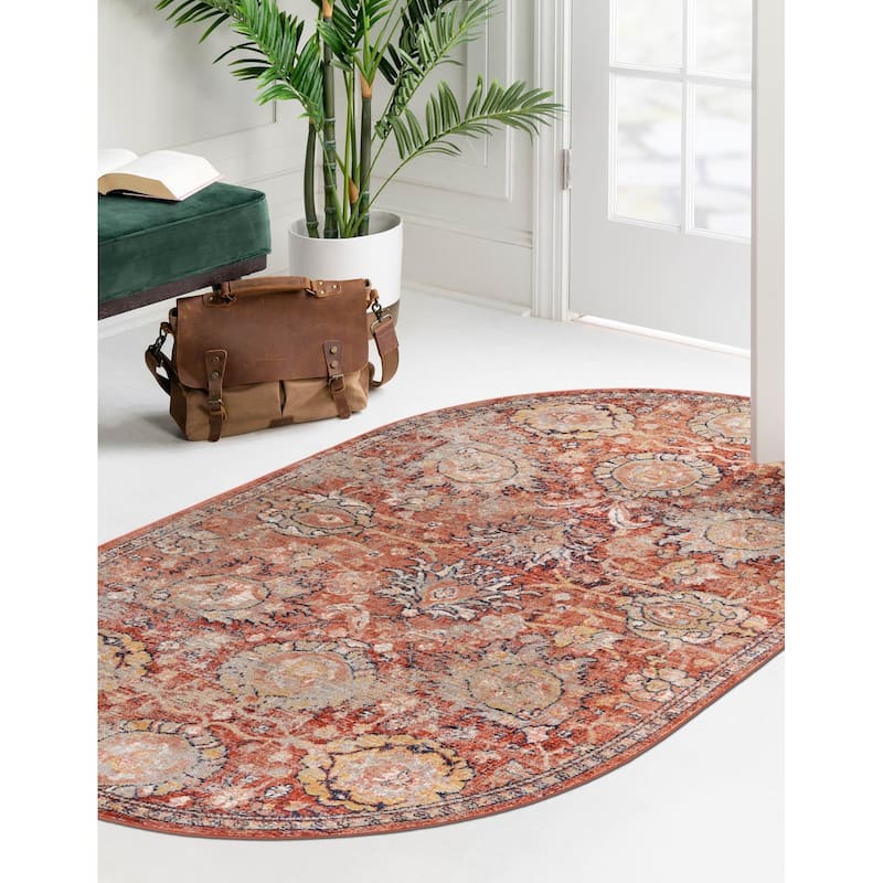 Traditional Nixa Collection Area Rug - 7'10"x10'2" Oval - Brick Red