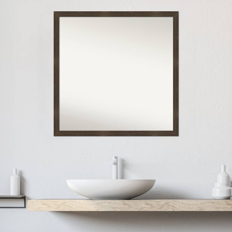 Woodgrain Stripe Non-Beveled Wood Framed Bathroom Vanity Wall Mirror