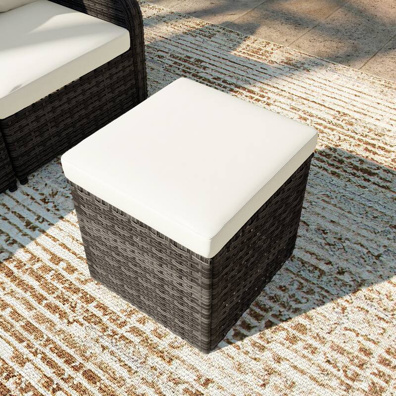 Outdoor Wicker Square Storage Ottoman with Plush Cushion