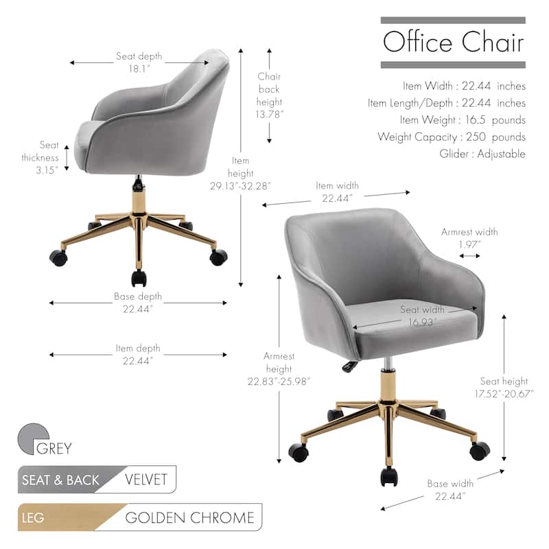Porthos Home Raisa Velvet Office Chair with Gold Chrome Base