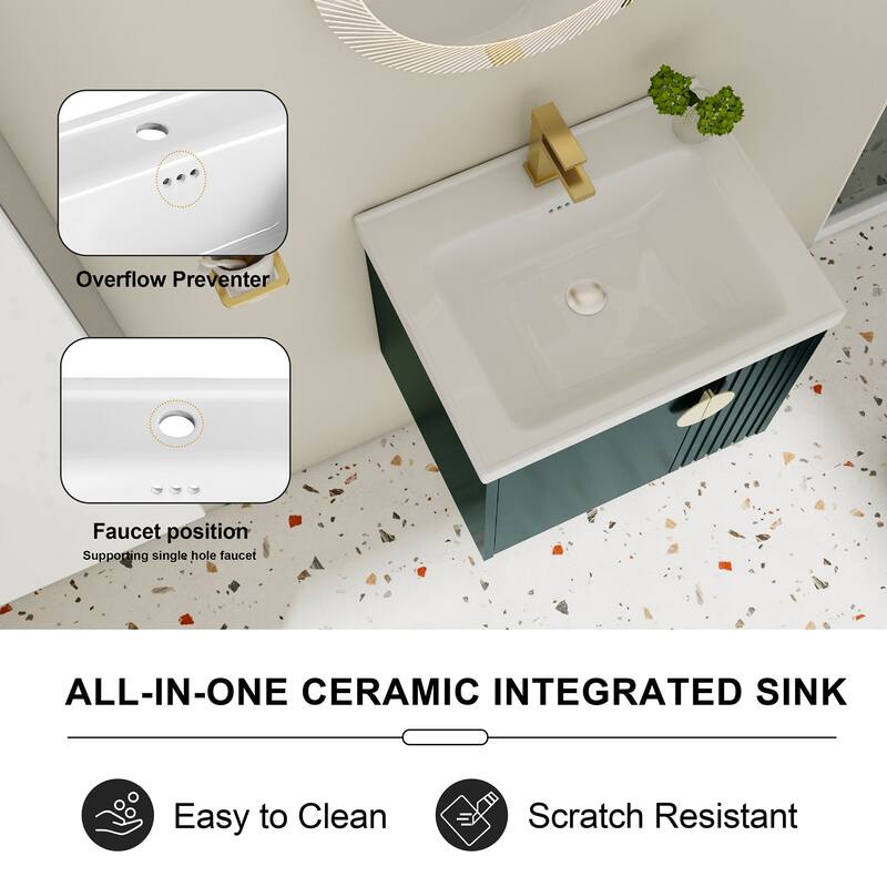 24 inch Wall Mounted Bathroom Vanity Set with Integrated Ceramic Sink