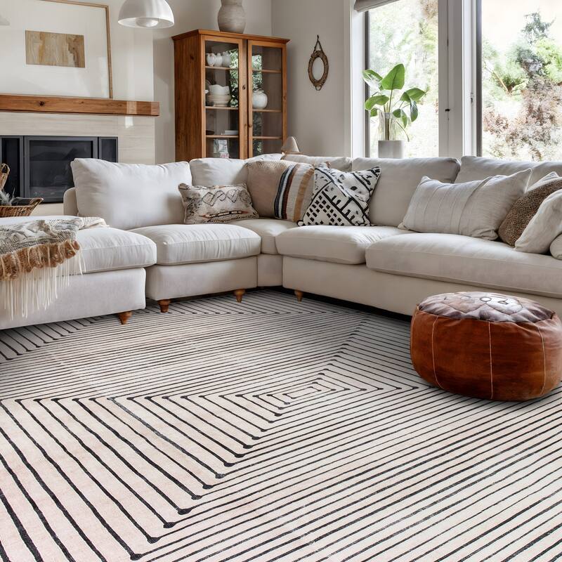 World Rug Gallery Bohemian Stripes Washable Non-Slip Area Rug