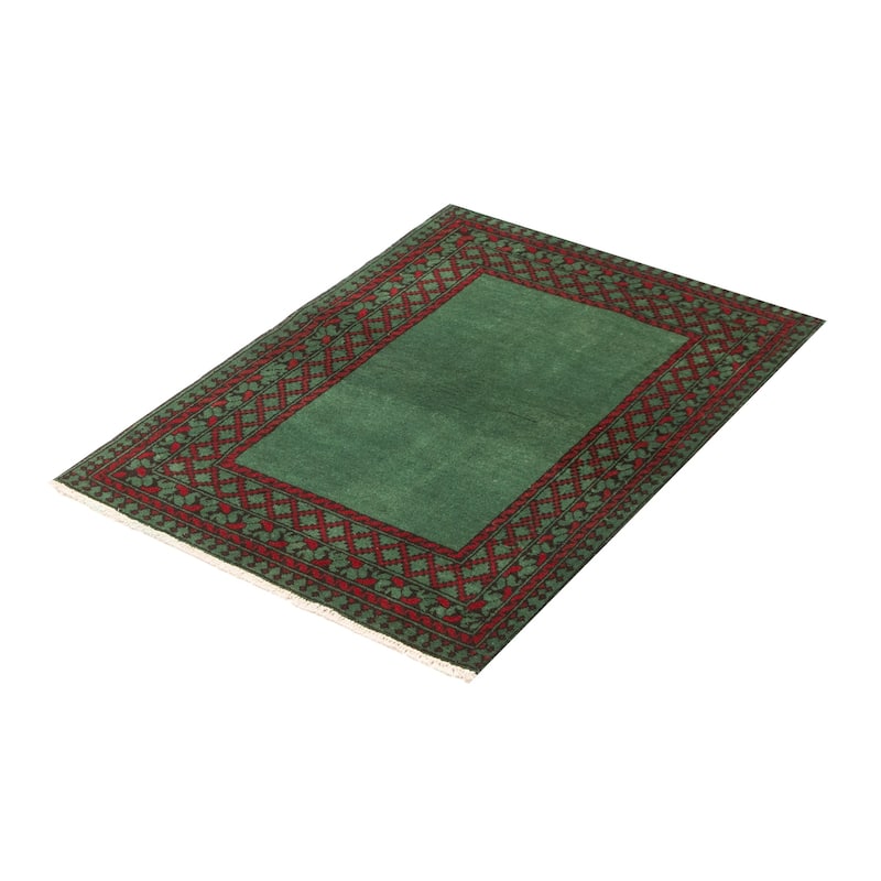 ECARPETGALLERY Hand-knotted Afghan Green Wool Rug - 3'4 x 4'9