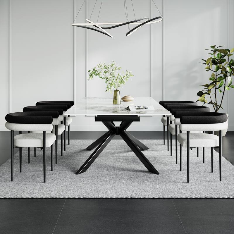 110.24" Extendable Sintered Stone Dining Table With 8 Chairs Dining Table Set