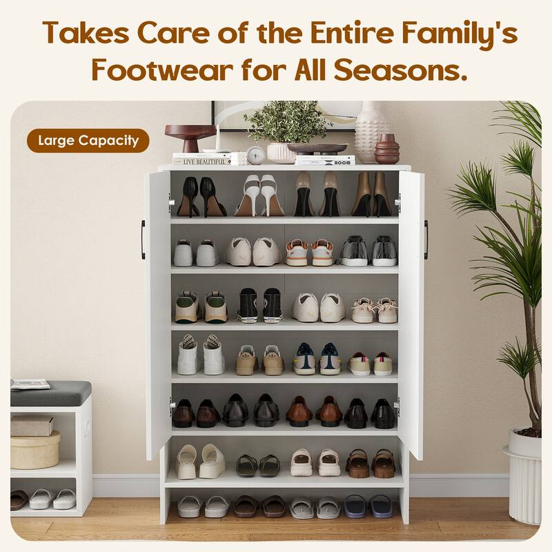 Rossetta 7-Tier Hidden Narrow Shoe Cabinet with ith Adjustable Shelves and Doors