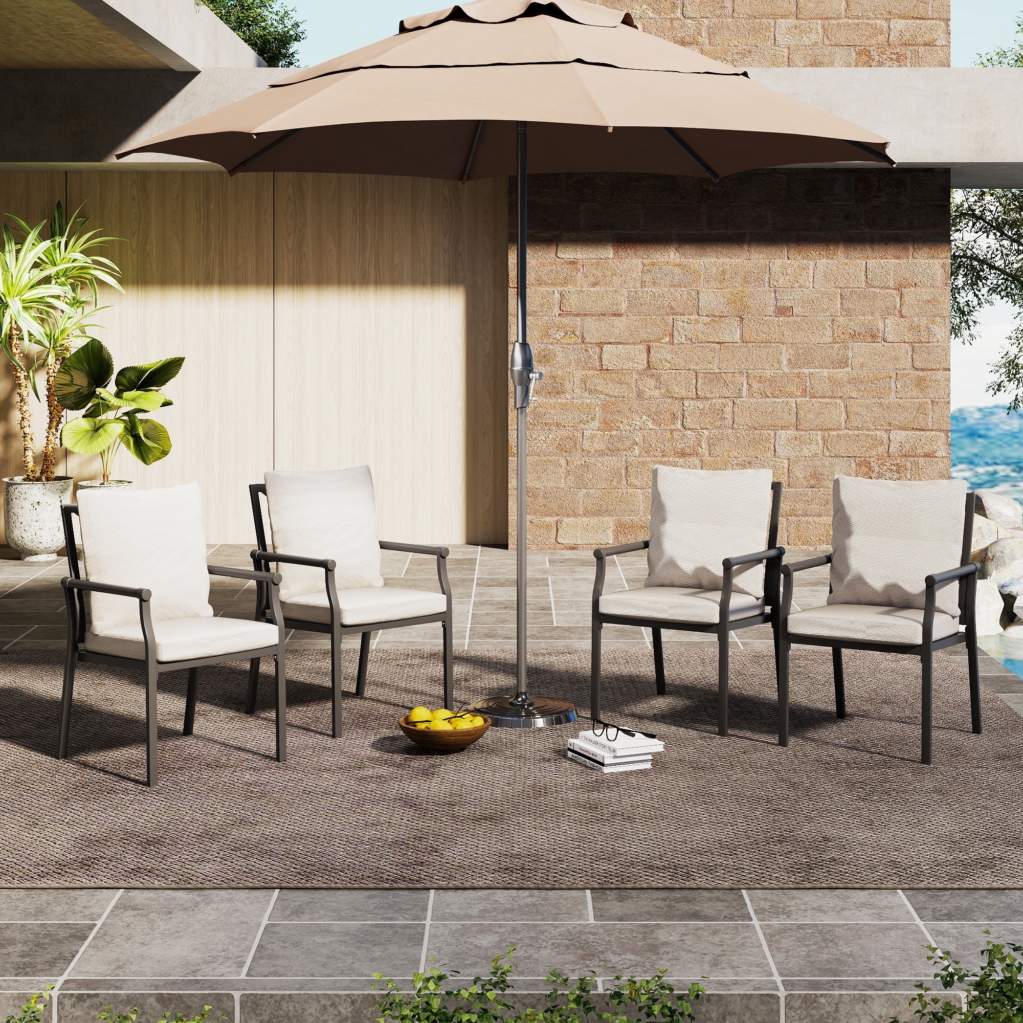 Urbanease 4-Piece Metal Patio Dining Chairs with Beige Cushions