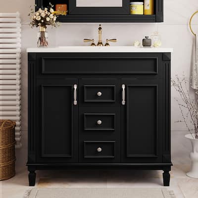 36'' Bathroom Vanity with Top Sink, Modern Bathroom Storage Cabinet with 2 Soft Closing Doors and 2 Drawers, Black