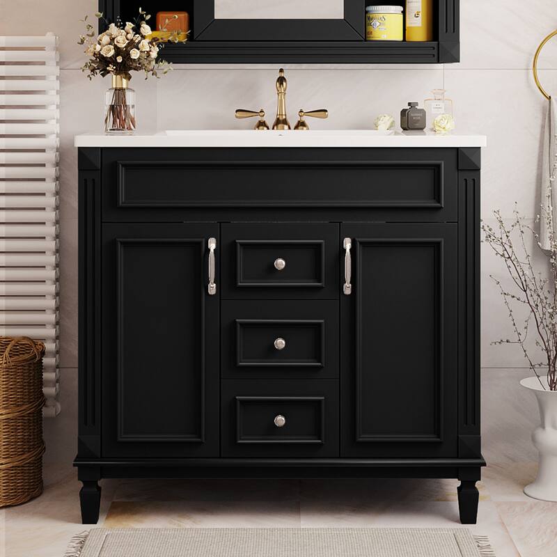 36-Inch Blue Bathroom Vanity with Ceramic Sink, Solid Wood Frame, Soft-Close Doors & Drawers
