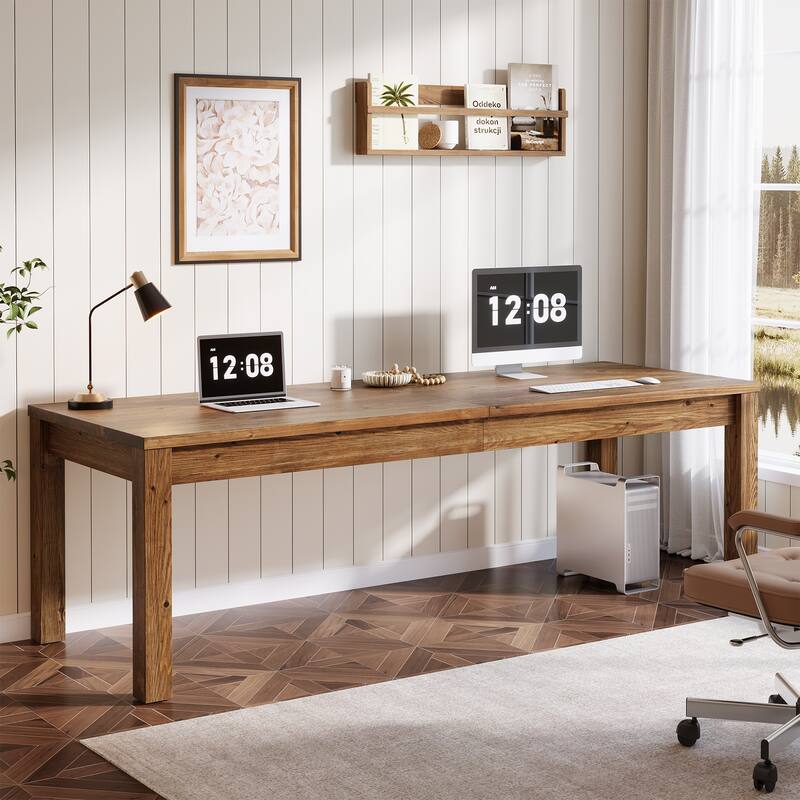 78.7 Inches Extra Long Desk, Solid Wood Desk, 2-Person Computer Table for Home Office