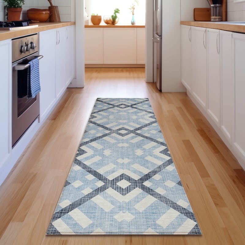 Premium Washable Super Soft Contemporary Geo Mayfield Rug - Sky - 2' 3" x 7' 6" - Runner