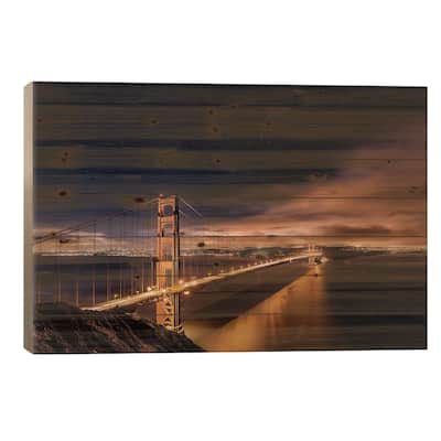 Golden Gate To The Stars Print On Wood by Javier de la Torre - Multi-Color