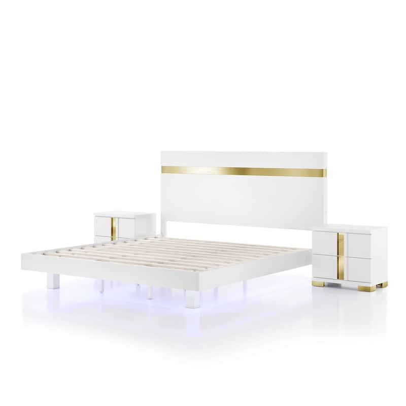 Furniture of America Halifax Modern 3-Piece Wood Platform Bedroom Set with Underbed LED