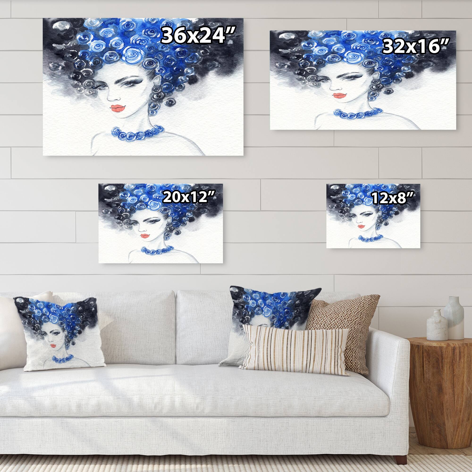 Designart "Portrait Of A Woman With Glorious Blue Hair" Glam Canvas Art
