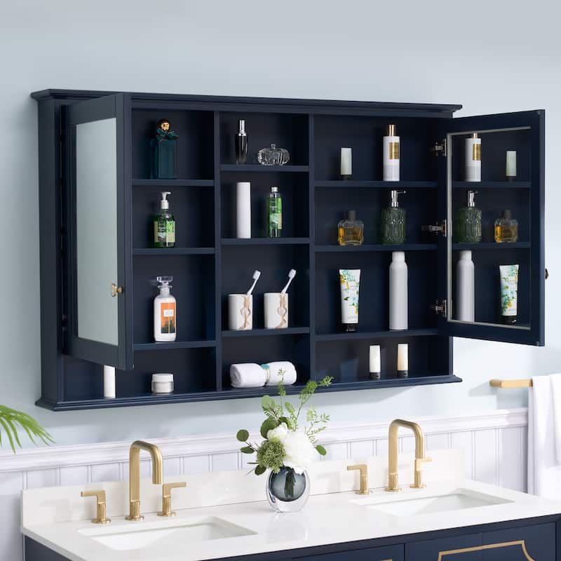 Modern Surface Mount Solid Wood Framed Medicine Cabinet With Mirror and Shelves