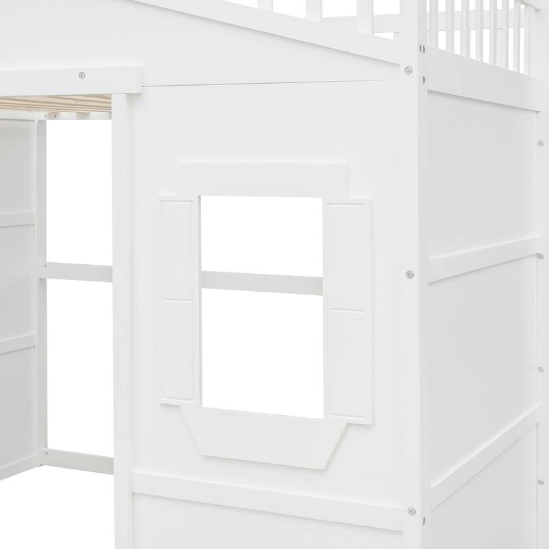 White Full Size Solid Pine Wood Loft Bed with Ladder - Sturdy & Space-Saving Design