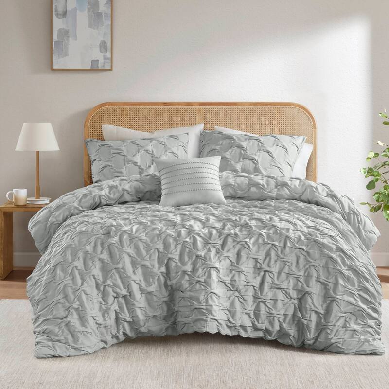 Chelsea Square Bailey Diamond Pucker Woven Comforter Set - Gray - Twin