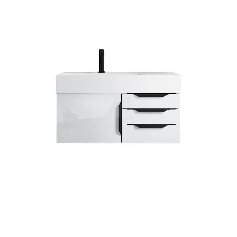 James Martin Vanities Mercer Island 36" Single Vanity, Glossy White with Matte Black Hardware