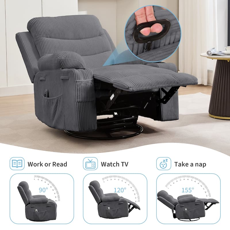 Swivel Rocker Recliner Chair with Massage and Heat, Oversized Reclining Sofa