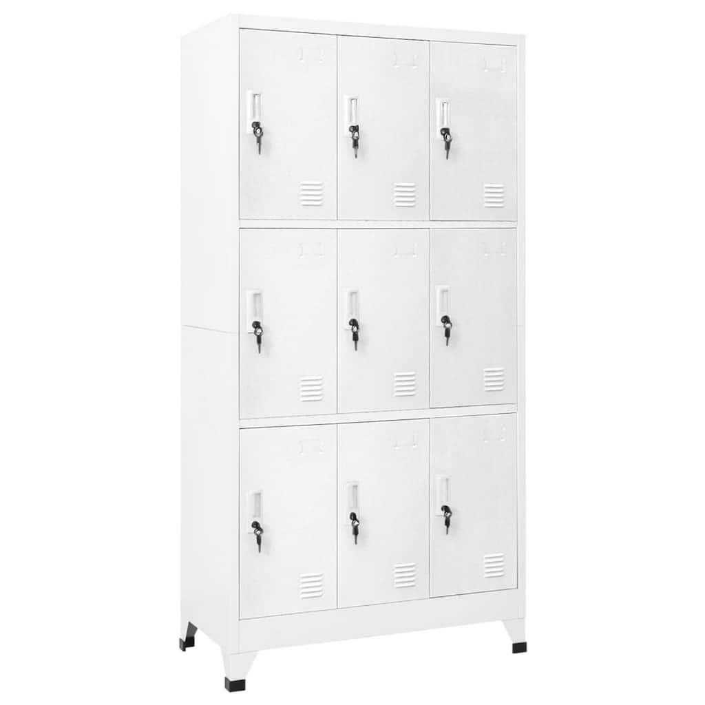 Rim Locker Cabinet, 9 Storage Compartments, Gray Steel Metal, 71 Inch