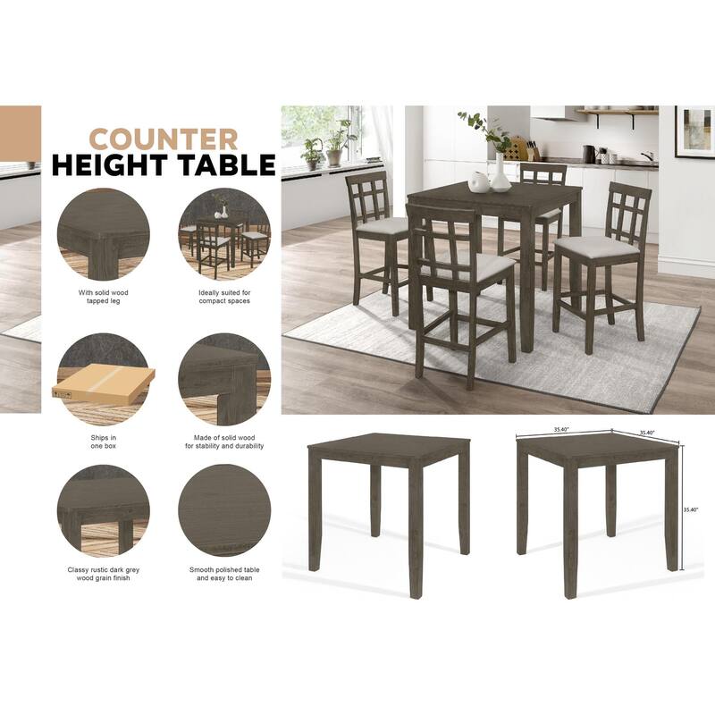 CraftPorch Simple Rustic Square 5-piece Counter Height Dining Set