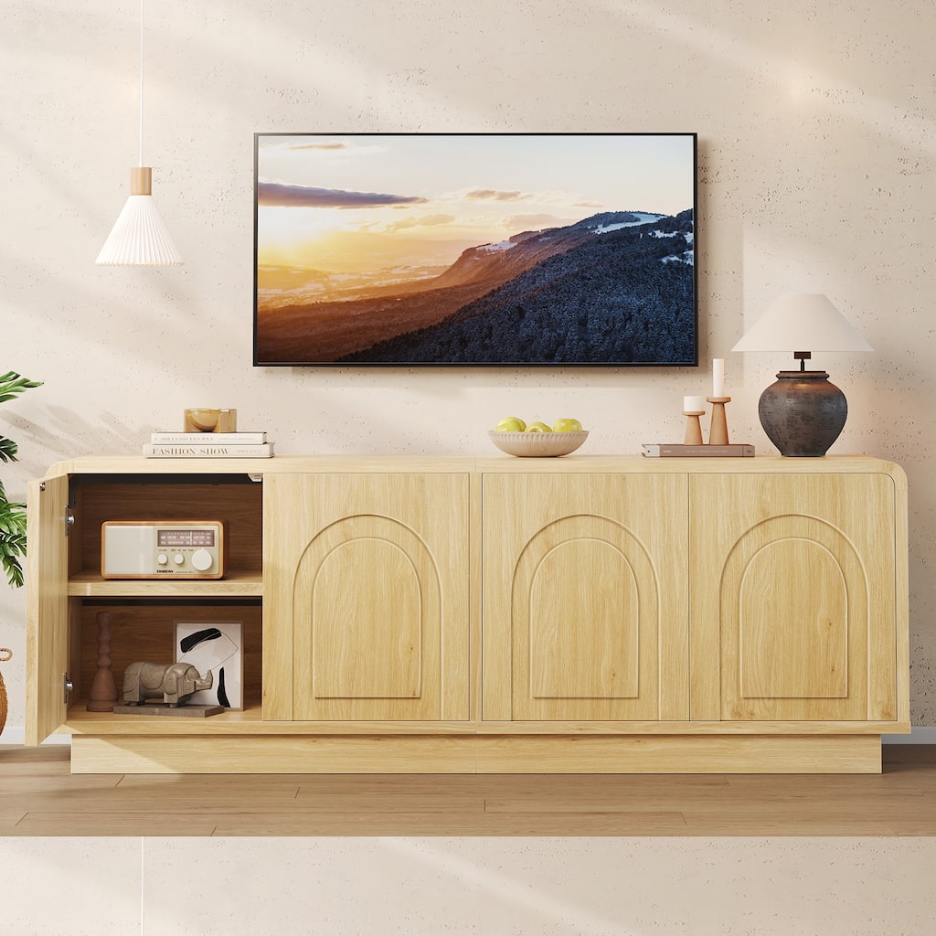 63" Arched TV Stand for TVs up to 70", Media Console with Adjustable Shelves & Soft-Close Doors