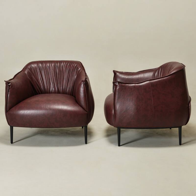 KINWELL 33" Wide Faux Vegan Leather Upholstery Barrel Accent Chair