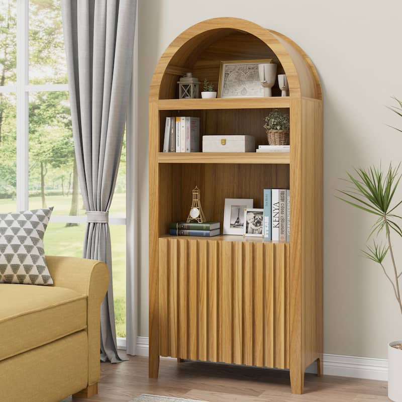 Arch Bookshelf Multi-Purpose Shelf for Living Room Kitchen - Oak