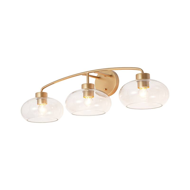 3-Light Modern Glam Brass & Clear Glass Vanity Light for Bathroom - 3 Light