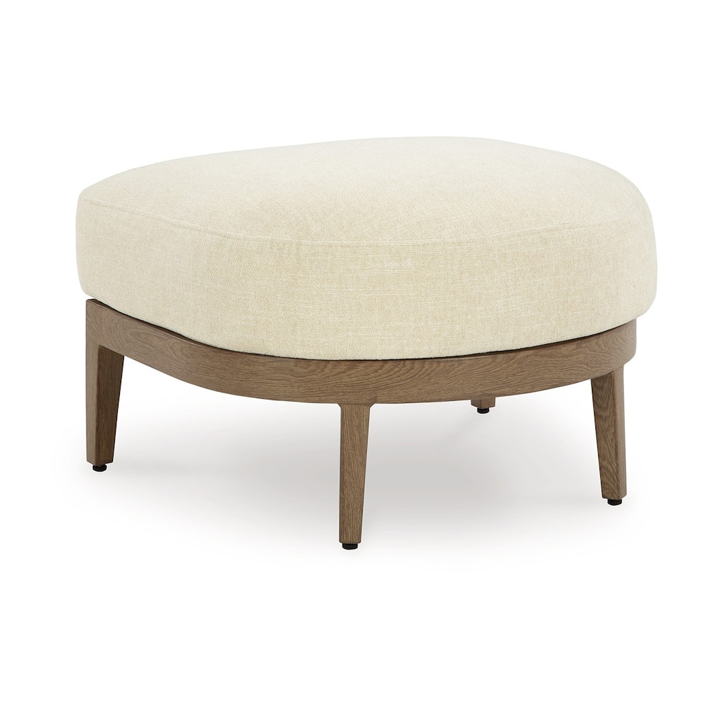 Baily Outdoor Ottoman, Cream White Fabric Cushion, 28 Inch Brown Metal