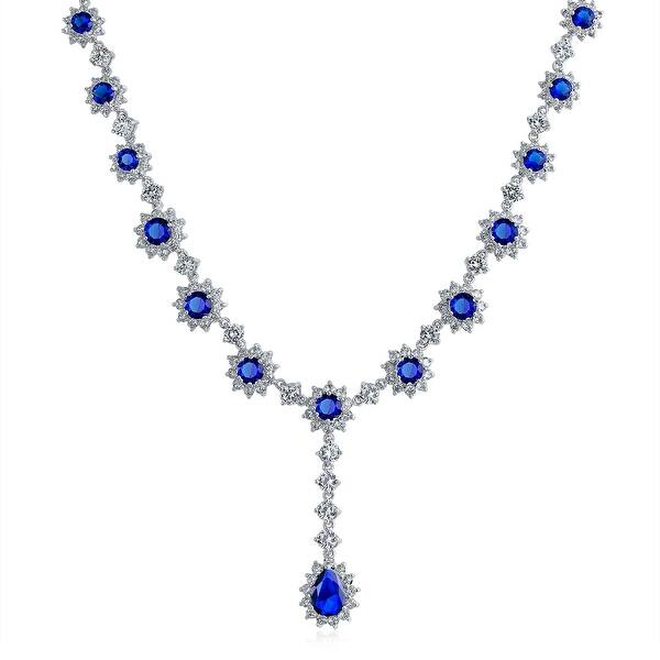 Shop Bridal Royal Blue Crown Set Fashion Imitation Sapphire Cz Y Statement Necklace For Women For Prom Silver Plated Brass On Sale Overstock 17984354