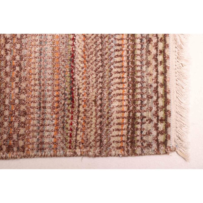 ECARPETGALLERY Hand-knotted Finest Silk Shadow Brown Viscose, Wool Rug - 6'0 x 8'11