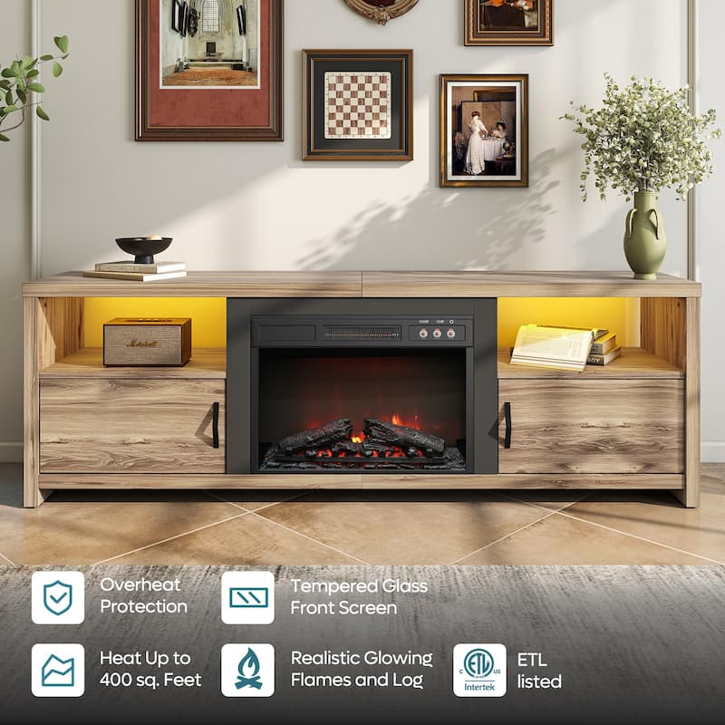 Bestier 70" Fireplace TV Stand for TVs up to 75", LED Entertainment Center with 23" Remote Control Electric Fireplace