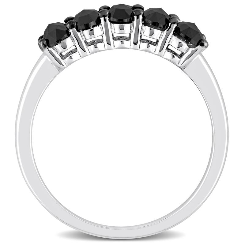 Miadora 1 1/4ct TDW Oval-Cut Black Diamond 5-Stone Semi-Eternity Band Ring in 10k White Gold
