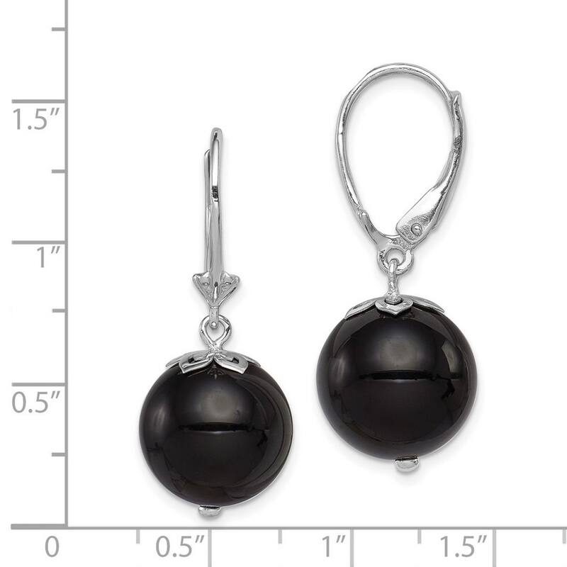Curata 925 Sterling Silver Dangle Polished Simulated Onyx Leverback Earrings 36x15mm