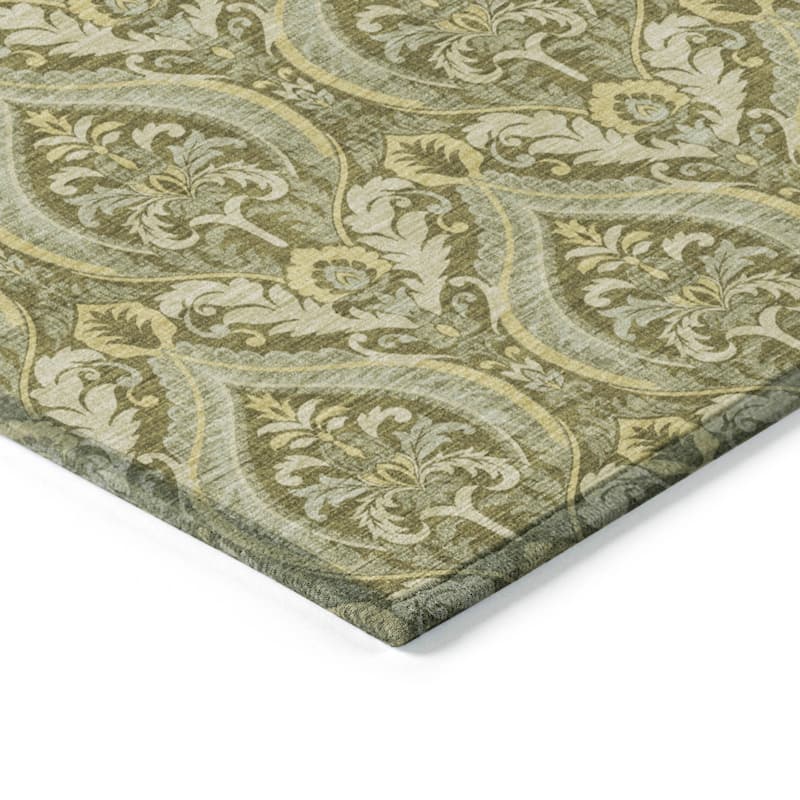 Machine Washable Indoor/ Outdoor Damask Chantille Rug