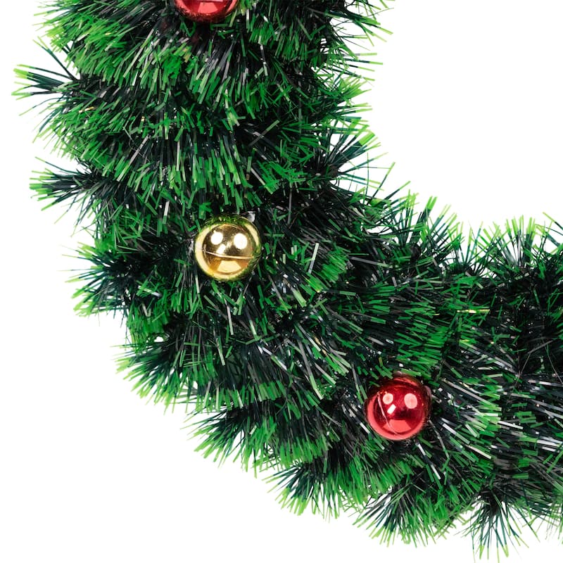 Tinsel Artificial Christmas Wreath with Ornaments and Bow - 17" - Unlit