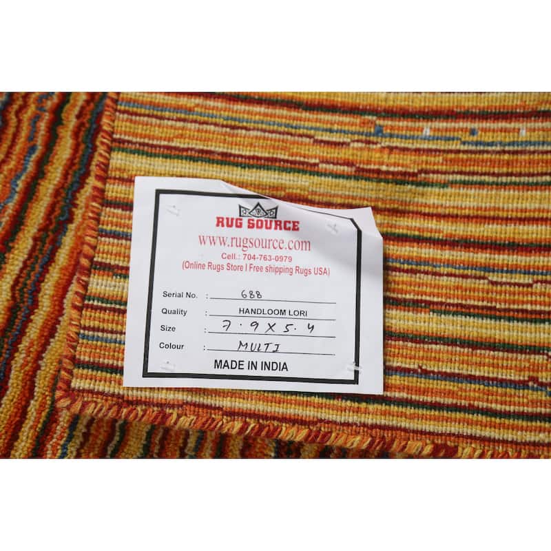 Hand Knotted Oriental 100% Wool Carpet Tribal Stripe Multi-Colored Gabbeh Area Rug - 7' 9'' X 5' 4''