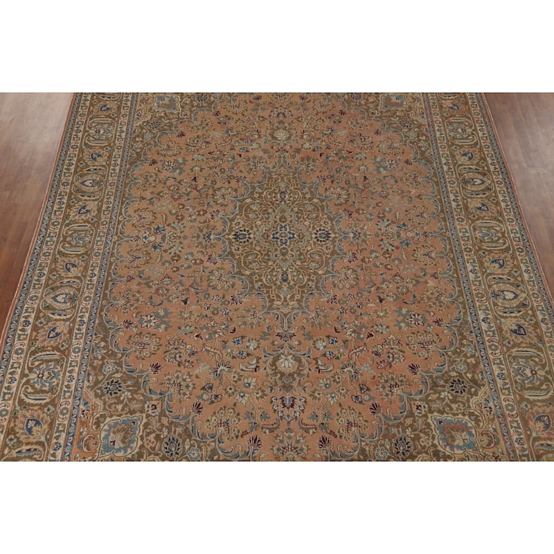 Floral Mashad Vintage Persian Rug Handmade Traditional Wool Carpet - 9'7" x 12'8"