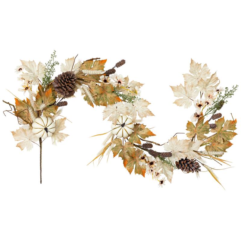 Pumpkin Pinecone and Wheat Artificial Floral Fall Harvest Garland - 5' x 6" - 5' x 6"