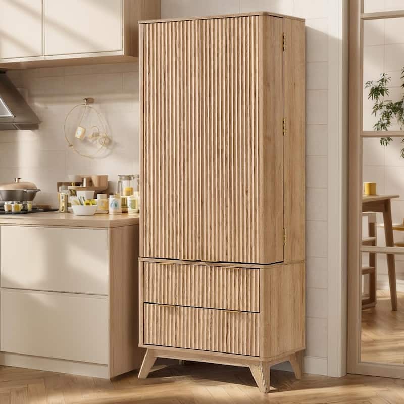 72" Tall Modern Fluted Pantry Cabinet, Storage Cabinet, Wood Cupboard