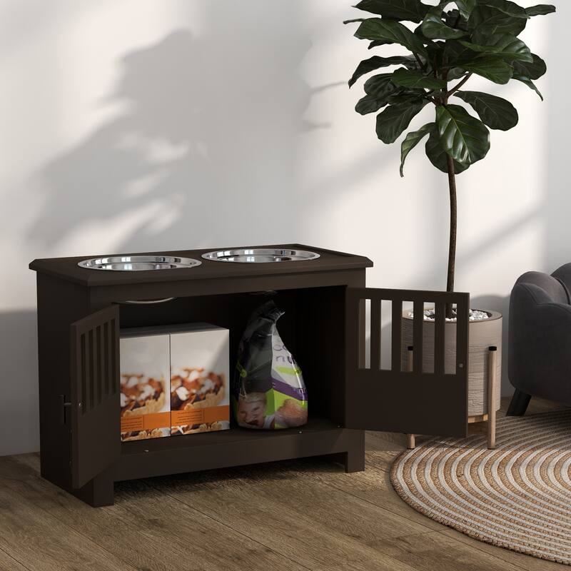 PawHut Large Elevated Dog Bowls with Storage Cabinet Containing 37L Capacity, Pet Food Bowl Dog Feeding Station