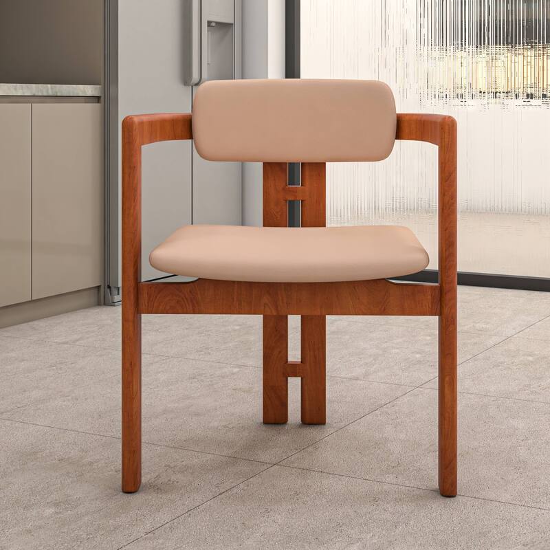Dining Chairs Upholstered Leather Seats in Rubberwood Set of 2 Arm Chairs Open Back Design