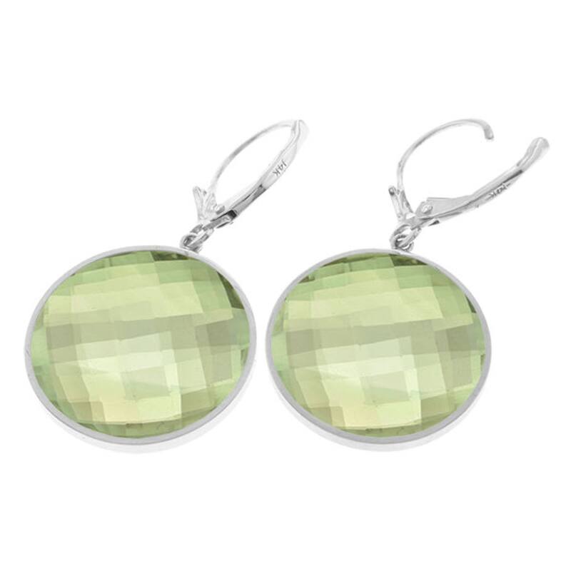 14K Solid Gold Leverback Earrings Round Green Amethyst Certified