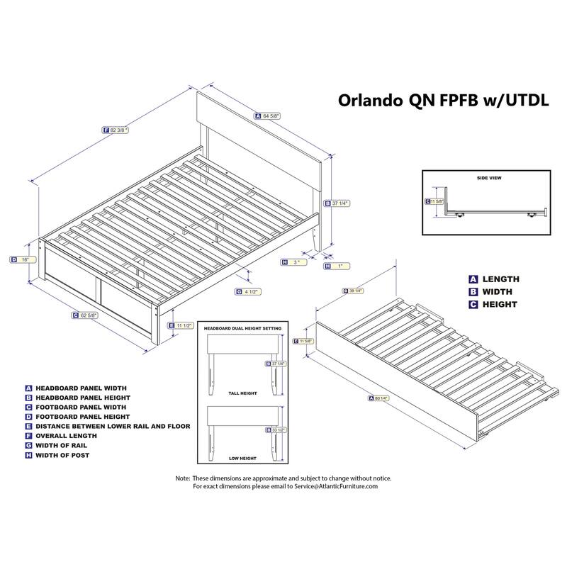 Visions Platform Bed with Trundle & USB Charger - Twin XL - White Wood Frame - Minimalist Design